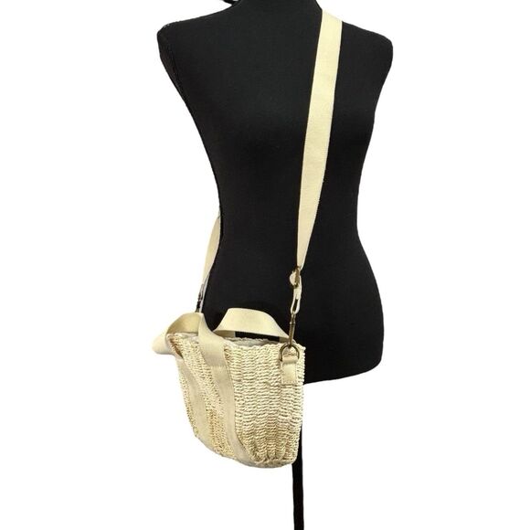 J CREW Small Montauk Bag Straw Tote Drawstring Top Removable Crossbody Strap - Picture 2 of 11